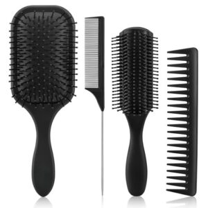Livhil 4Pcs Paddle Hair Brush Set, Black Hair Brush for Women and Men