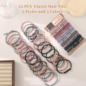 Livhil 25pcs Hair Ties for Thick Hair, Ponytail Holders, Elastic Hair Rubber Bands