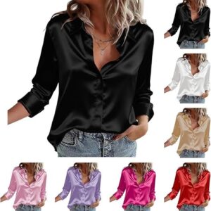 Satin Blouses for Women Satin Silk Button Down Shirts Casual Work Office Tops