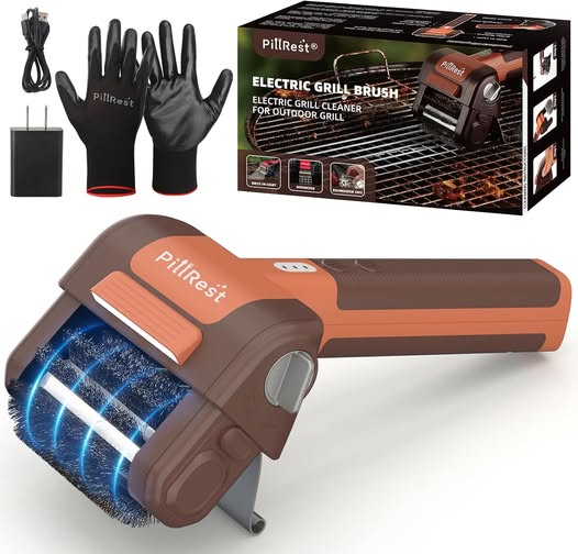 Electric Grill Brush, Cordless Rechargeable Grill Cleaner with LED Light