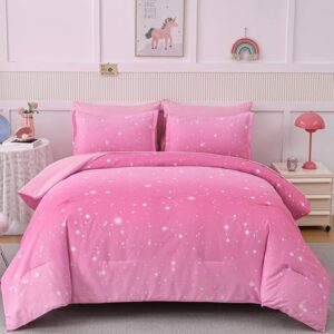 Drucon Pink Glitter Comforter Set Queen Size for Teen Girls