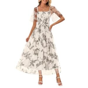 MEROKEETY Women's 2025 Summer Short Sleeve Floral Tulle Dress