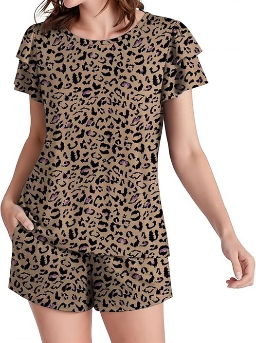 Ekouaer Womens Pajama Sets 2 Piece Ruffle Sleeves Top and Shorts Pjs