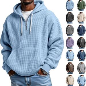 Mokaloha Mens Quarter Zip Hoodies Waffle Knit Oversized Sweatshirts