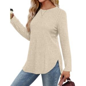 Fantaslook Long Sleeve Shirts for Women Casual Tunic Tops Dressy Crew Neck Pullover