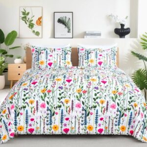 ROMROL Quilt Set Queen Size Floral Quilt Bedding Set 3 Pieces