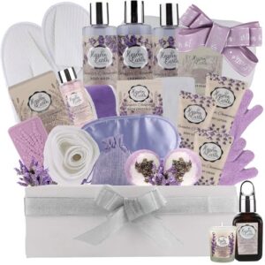 Valentines Gift Baskets for Women Spa Day! Natural Lavender Chamomile Spa Bath Sets