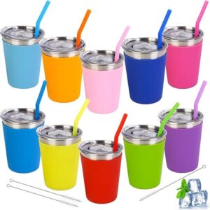 10 Pack Kids Cups with Straws and Lids Spill Proof Toddlers Mugs
