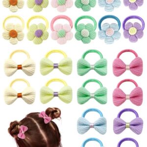 24 Pcs Toddler Hair Ties for Girls, Hair Tie Cute Flower Bows Elastic Scrunchies