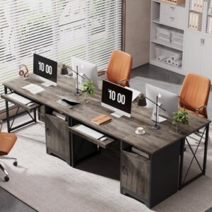 Bestier Home Office Desk 47" Computer Desk Small PC Table with Keyboard Tray and Storage Cabinet,Wash Gray