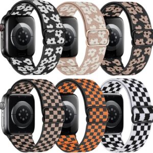 MITEV 6 Pack Stretchy Solo Loop Compatible with Apple Watch Band 38mm 40mm 41mm 42mm 44mm 45mm 49mm Women Men
