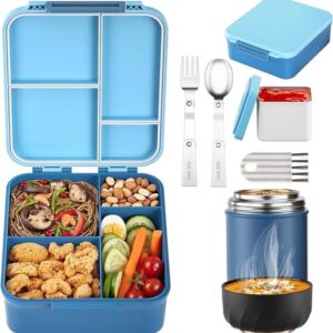 Bento Lunch Box Set for Kids with 17oz Soup Thermo, Lunch Box with Folding Fork & Spoon