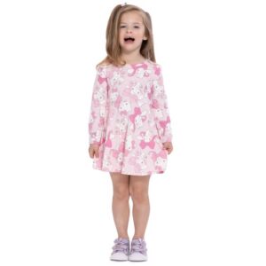 Hello Kitty and Cinnamoroll Toddler Girls Print Dress with Long Sleeves, Sizes 12M-5T