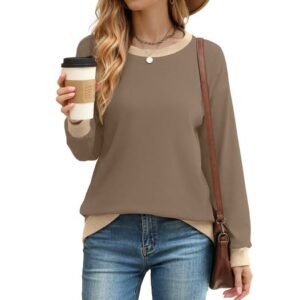 Fantaslook Color Block Sweatshirts for Women Crewneck Long Sleeve Shirts Fashion Tops