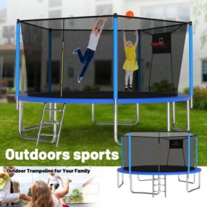 Mersco 14ft Outdoor Trampoline for Kids and Adults, Backyard Trampoline with Basketball Hoop