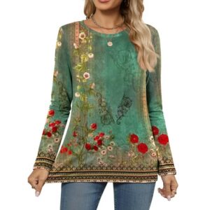 Fantaslook Women Tunic Tops Casual Long Sleeve Shirts Crew Neck Fall Tops Basic Tees Floral Dressy Blouses