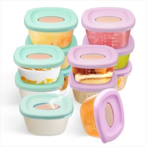 12 Pack Baby Food Storage Containers 4 oz, Baby Silicone Food Jars with Ventilation Valve