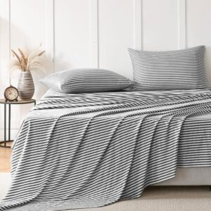 JELLYMONI 100% Cotton Bed Sheets Set – Dark Gray and White Stripes