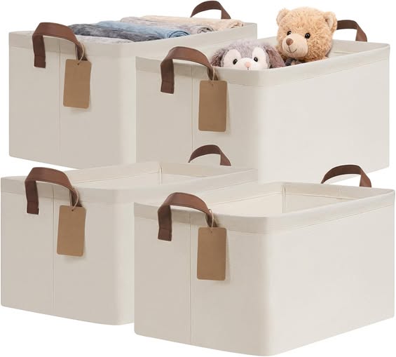 CHICVITA 4 Pack Large Storage Baskets for Shelves, Collapsible Closet Organizer Bins