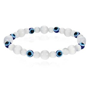 Cicy Bell Evil Eye Bracelets for Women Natural Cat's Eye Gemstone Stretch Elastic Healing Bracelet