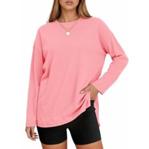 Tankaneo Womens Long Sleeve T Shirts Gym Crewneck Basic Tee Oversized Tops Workout Sweatshirts Loose Fit