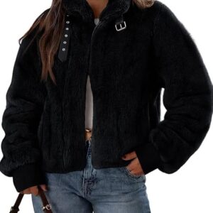 LILLUSORY Winter Coats for Women Fashion Cropped Faux Fur Zip Up Jackets