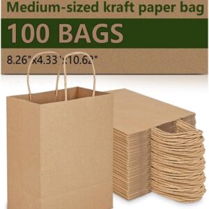 Amazingcraft Gift Bags 8x4.25x10.5 100Pcs Brown Paper Bags