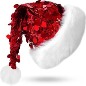 Sequin Christmas Hat, Santa Hat with Faux Fur Trim