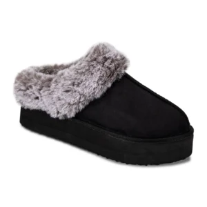Jessica Simpson Women's Microsuede Tipped Faux-Fur Clog Slippers