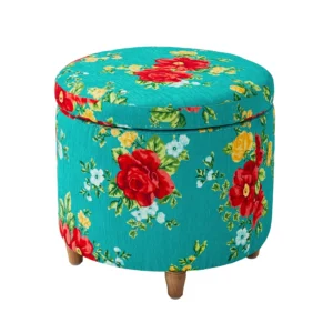 The Pioneer Woman Vintage Floral Round Storage Ottoman with Wood Tray Lid