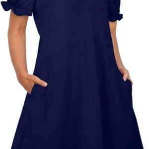 Aloodor Women's Casual Dresses Short Sleeve V-Neck Dress