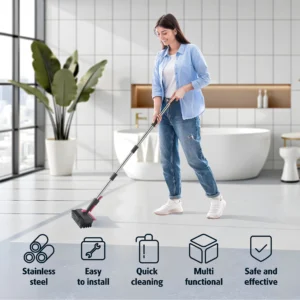 Floor Scrub Brush with Long Handle and Stiff Bristles