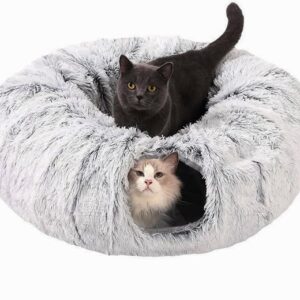 CLKHOWL Cat Tunnel Bed for Indoor Cats - Cute Cat Donut Tunnel