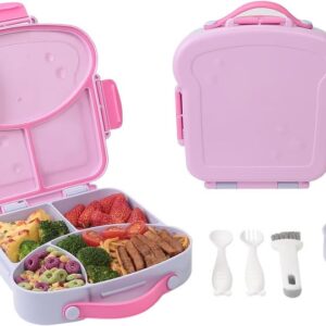 Bento Lunch Box for Kids - Toast-Shaped 4-Compartment Lunchable Food Container