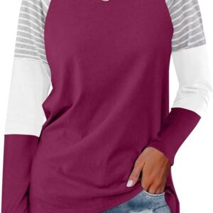 Minetom Women's Color Block Tunic Tops Casual Long Sleeve Shirts Round Neck Pullover