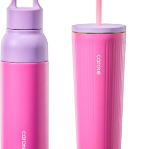CAROTE 19 oz One-Click Open Insulated Water Bottle & 21 oz Tumblers with Lid and Straw