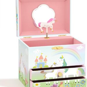 RR ROUND RICH DESIGN Music Jewelry Box for Girls with Double Drawers