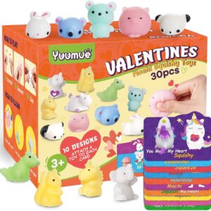 Yuumue 30 Pack Valentines Day Gift Cards with Mochi Squishy Toys Set
