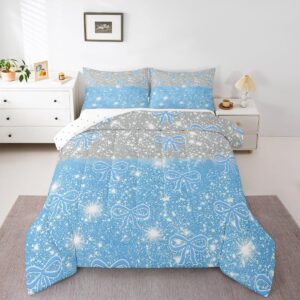 Feelyou Kawaii Blue Bow Bedding Set for Girls Boys Kids Twin Size