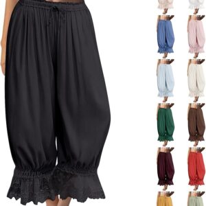 Palazzo Pants for Women Lace Trimmed Ruffle Hem Travel Pants