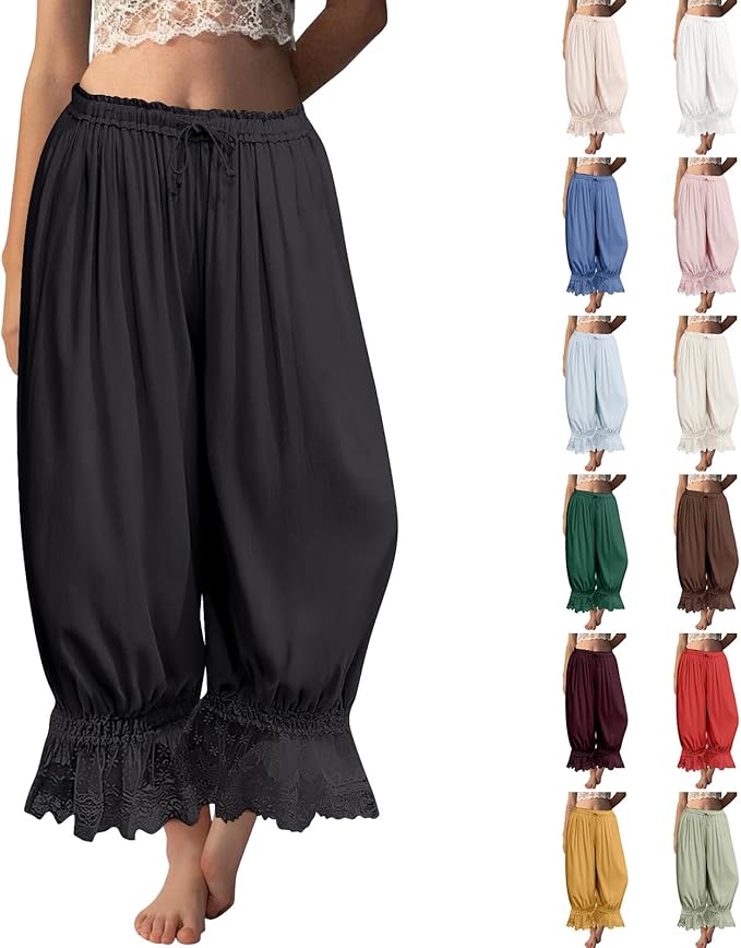 Palazzo Pants for Women Lace Trimmed Ruffle Hem Travel Pants