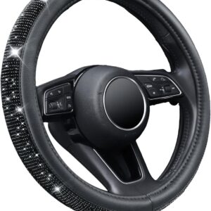 KAFEEK Diamond Leather Steering Wheel Cover with Bling Bling Crystal Glitter Rhinestones