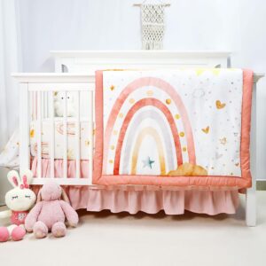 CARUILI 4-Piece Crib Bedding Set for Girls, Includes Comforter