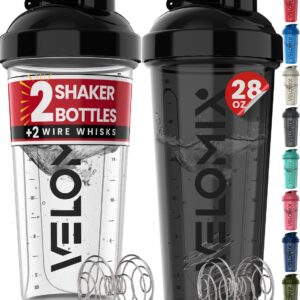 VELOMIX -2 Pack- 28 oz Protein Shaker Bottles for Protein Mixes