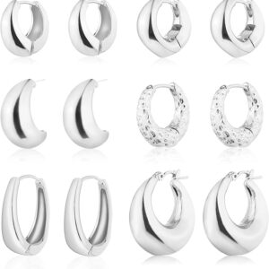 Wgoud 6 Pairs Gold Hoop Earrings Set for Women, 14K Gold Plated