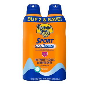 Banana Boat Sport Cool Zone SPF 50 Sunscreen Spray Twin Pack | Spray Sunscreen SPF 50, Sunblock, Oxybenzone Free, 6oz each
