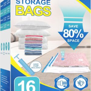 16 Pack Vacuum Storage Bags with Hand Pump