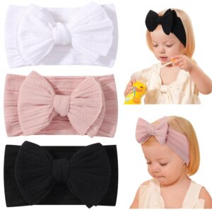 jollybows 3PCS Baby Bows Headbands Soft Nylon Baby Girl Headbands