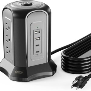 Power Strip Tower Surge Protector, SUPERDANNY Desktop Charging Station