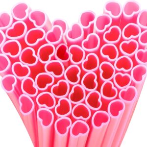 Prurex 50pcs Heart Shaped Pink Straws